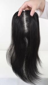 14Inch Natural Black Mono PU Human Hair Toppers for Women Straight Hair Piece Clip In Hair Extension Toppers Women Toupee