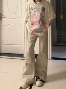 American High Street Light Beige High Waist Wide Leg Jeans Womens Spring Summer New Loose Slimming Floor-Length Pants