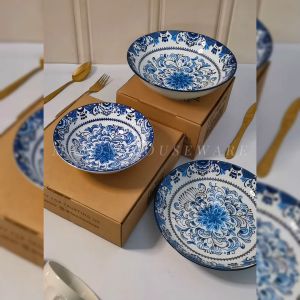 MANGKUK KERAMIK / MANGKUK MAKAN / MANGKUK SAJIAN SERBAGUNA MOTIF FLOWER VINTAGE 7\" 9\"