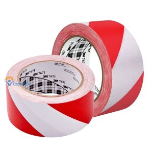Băng keo dán nền cảnh báo 3M 767 sọc trắng đỏ phân chia lối đi cảnh báo nguy hiểm keo dán chắc chắn bền màu ( 50mmX32.9) - Bảo hộ Thinksafe