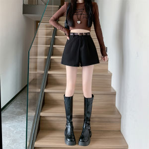 กางเกงขาสั้นผ้าขนสัตว์หนาเอวสูง ทรงเอ กางเกงขายาวสไตล์สตรีทแฟชั่นฤดูใบไม้ผลิและฤดูใบไม้ร่วง สำหรับผู้หญิงไซส์ใหญ่