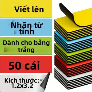 50 Miếng Nhãn Từ Tính Trống 1.2"x3.2" Chống Nước Có Thể Viết Được Nhiều Màu Sắc Dùng Cho Tủ Lạnh Nhà Văn Phòng Gara Sắp Xếp Đồ Dùng