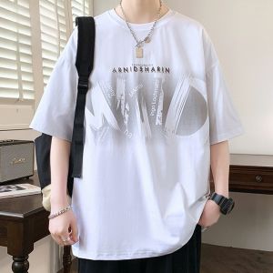 ROMON | เสื้อยืดแขนสั้นผ้าฝ้ายแท้ RoMeng สำหรับผู้ชาย ฤดูร้อน 2025 แฟชั่นใหม่ ลายพิมพ์ระบายอากาศได้ดี ลำลอง ผ้าไหมน้ำแข็ง