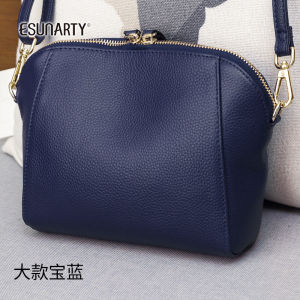 Trendy Shell Shaped Leather Shoulder Bag for Women New 2024 Small Versatile Cowhide Phone Bag British Style Pure Color Casual