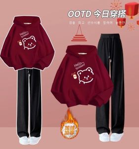 Junior High School Girl Sports Fleece-Lined Sweater Suit Student Clothes Matching Spring Autumn and Winter Girls Students Youth Winter Clothes