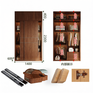 Sliding Doors Walnut Color Nordic Style Wardrobe