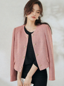 Roey s house | Elegant Pink Boucle Short Coat For Women