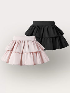 Princess Style Girls Skirt High Waist Pleated Anti-Light Double Layer Cake Skirt Child Cute Pure Color Bicolor Summer Autumn