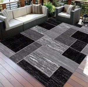 1pc Large Black-Gray Geometric Pattern Outdoor Floor Mat Machine Washable Decorative Mat Indoor and Outdoor Patio Carpets