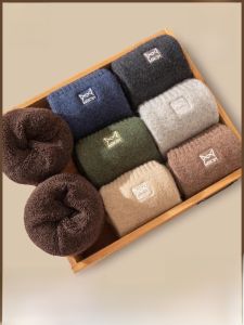 miiow | Mens Winter Thickened Woolen Fleece Lined Mid-calf Socks Anti-Odor Sweat Absorbent Warmth Maintaining Wool Circle Socks