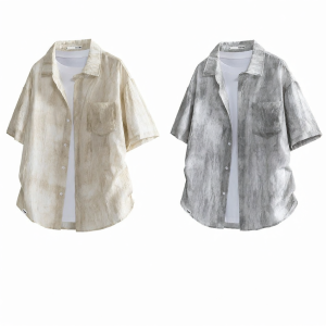 izzue | Áo Sơ Mi Mỏng Hè Làm Mát Cổ Trụ Xếp Gợn Tie Dye Phong Cách Retro Mỹ
