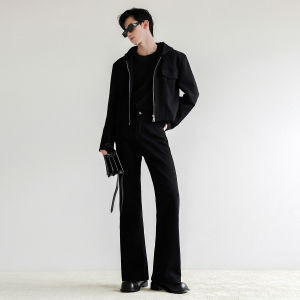 Cleanfit Slim Fit Denim Jeans Mens Womens Pure Black Long Pants Floor-Length Micro Flared Korean Style Jeans for Teens