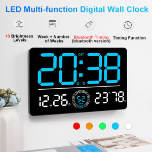 Large Digital Wall Clock 10 Brightness Adjustment Dual Alarm LED Clocks Week+Number of Weeks Alarm Clock with Timing Function