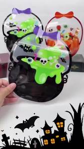 Bộ 5 Túi Nhựa Tự Dính Kín Dùng Cho Halloween Kẹo Bánh Quy Quà Tặng Không Thấm Nước Bao Bì Túi Màu Trơn Hoạt Hình Thiết Kế Hình Động Vật