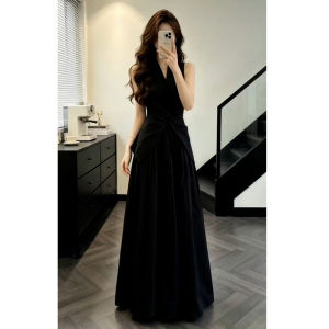 unifittoo | French Hepburn Style Black Sleeveless Halter Neck Slimming Dress