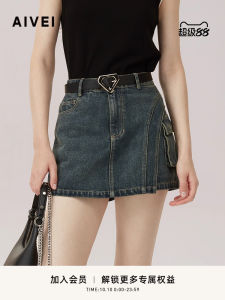 สูง เอว ทรงเอ เดนิม มินิ กระโปรง เผ็ด เด็กผู้หญิง ห้างสรรพสินค้าสไตล์เดียวกัน ฤดูร้อน New American Short กระโปรง S ผ้าฝ้าย Lyocell Blend Aivei