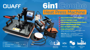 PrinTEE - QUAFF 6-in-1 Heat Press Machine | Sublimation Combo for T-Shirt Mug Cap & Plate