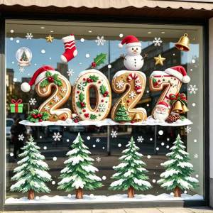 Others | Window Stickers White Silhouette Christmas Static Cling PVC No-Glue Decals Santa Snowman Xmas Tree Snowflake Holiday Glass Decor