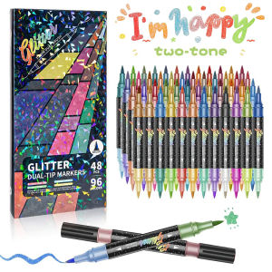 Dual Tip Glitter Brush Markers Vibrant Colors for Doodling & Card Making. Perfect for Adult DIY Crafts & Art Supplies
