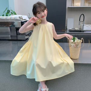 Girls Sleeveless Cotton Vest Dress Summer Fashionable Childrens Clothing Midi Skirt Breathable Lightweight Original Design