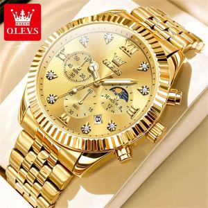 OLEVS Watch Men Original Waterproof Gold Watch Stainless Casual Fashion Mens Watch Luminous Calendar Quartz Jam Tanggan Lelaki