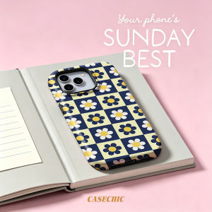 Potdemiel | Checkerboard Flower Pattern For Case For iPhone 17 16 15 Pro Max TPU Anti-Scratch Outer Shell Raised Screen Edge Stylish Design