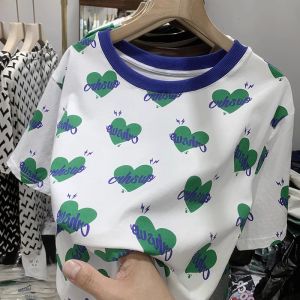 Big Sale Leak-Picking ~ Big Brand Womens Clothing Summer K-style Fashion Print Pure Cotton Short Sleeve T-Shirt All-Match Fashion Loose Tops