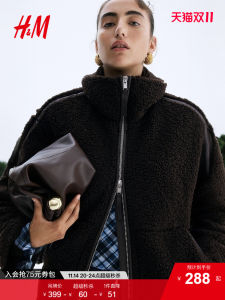 H&M Womens Teddy Fleece Lined Thickened Loose Fit Open Cardigan Short Outerwear Winter Outerwear 1226826 Outdoor Style Polyester Fiber