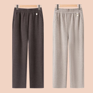 Fleece Lined Autumn Winter Woolen Trousers Elastic Waist Straight Leg Pants for Middle Aged And Elderly Women Casual Pants