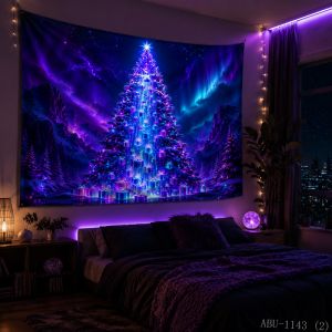VIKAMA Neon Pink Blue Snowflake Pattern Repeat Deep Navy Winter Art Christmas Tapestry Bedroom Living Room Dorm Home Decor Soft