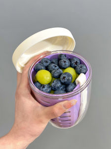 Portable Large Capacity Oats Cup with Fork for Salad Fruit Yogurt Drainable Macaron Colored Japanese Style Dining Utensils