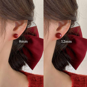 New Year Pearl Dumpling Earrings Womens Red Ear Studs Pierced Ear Jewelry Snake Crossing Youth Luxury High-grade Atmosphere Large-scale