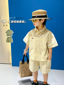 Boys Summer Casual Loose Short Sleeve Shirt And Pants Set Fashionable Two-Piece Suit Cotton Blend Comfortable Breathable Kids Outfit