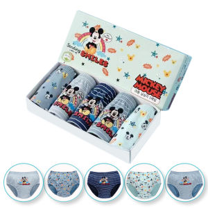 5 ชิ้น Mickey ชุดชั้นในเด็กสบายผ้าฝ้ายกางเกงเด็กการ์ตูนเด็กสามเหลี่ยมกางเกงประณีตกล่องบรรจุภัณฑ์