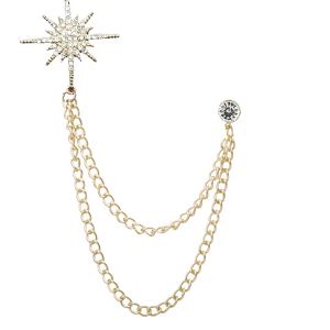 Rhinestone Star Brooch Pin Crystal Tassel Chain Collar Suit Shirt Collar Lapel Pins