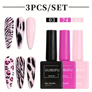 Pink Leopard Gel Nail Polish Set 3pcs 15ml Long-Lasting UV Gel Manicure Kit Nail Art Collection DIY Fashion Nail Art Collection