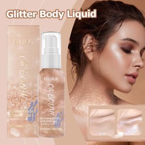 Body Glitter Spray Moisturizing Bronze Body Shimmer Glow Illuminator Non-Sticky Glitter Liquid Highlighter Spray for Face Body