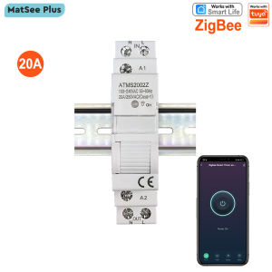 ZigBee 20A Relay Switch Timer 1P Din Rail Power Monitor Smart Life App Remote Control ON OFF Works with Tuya Alexa Google Home