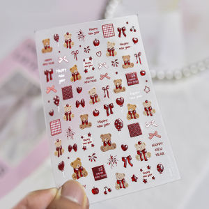 Nails 2026 Gilding Stickers Sweet Nail Decals Cute Bear Rose Nail Art Stickers DIY Back Adhesive Manicure 3D Decorations Decals