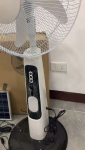 16 Inch Fan Blade with Built-in LED Night Light Multifunction Stand Fan With Solar Panels and LED Lights and 2Pcs Light Bulbs