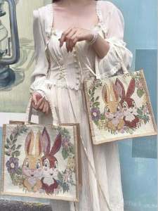 Large Capacity Canvas Tote Bag Embroidered Cartoon Design Commuter Friendly Womens Handbag New 2024 Autumn Collection