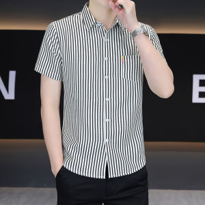 Áo Sơ Mi Nam Mùa Hè Mỏng Tay Lửng Vải Lụa Băng Thường Ngày Không Cần Ủi Cổ Vuông Tay Áo Dài Thường Ngày Chất Liệu Polyester