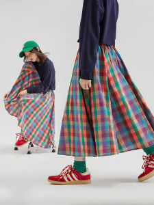 Trendy Plaid Skirt for Girls Spring Autumn Summer Midi Childrens Fashionable Half-length Skirts Cotton Polyester Blend