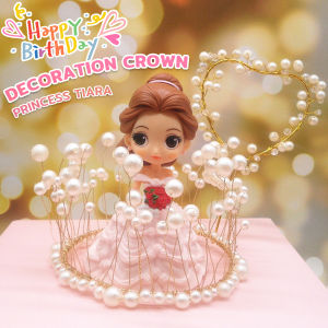 YoPo Pearl Crown Cake Topper Decor Birthday Fairy Stick Party Wedding Anniversary Crown Decoration