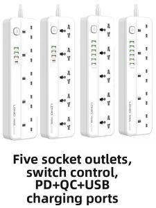 Multifunction 5-Outlet Home Power Strip with PD20W and QC3.0 Fast Charging
