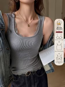 QIAOCHENXIAN | Padded Lace-trim Large Size Tank Top