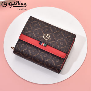 Goldlion Ladies Short Wallet 2025 New Style Brand Mini Coin Purse Card Holder Two-In-One High-End Leather Womens Wallet