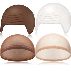 2 Packs Latex Bald Caps with Nylon Wig Caps Halloween Bald Caps Makeup Professional Bald Cap for Halloween Party Costume