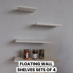 Floating Wall Shelves Set of 4 - Wall Mounted Display Shelf Rack Book Storage Organizer Laminated Floating Shelves for Living Room Kitchen Bedroom Decor