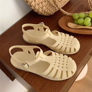 Thin Strip Retro Roman Sandals Womens Summer Korean Style Fairy Style Ins Student Weaving Hollow Flat Jelly Shoes